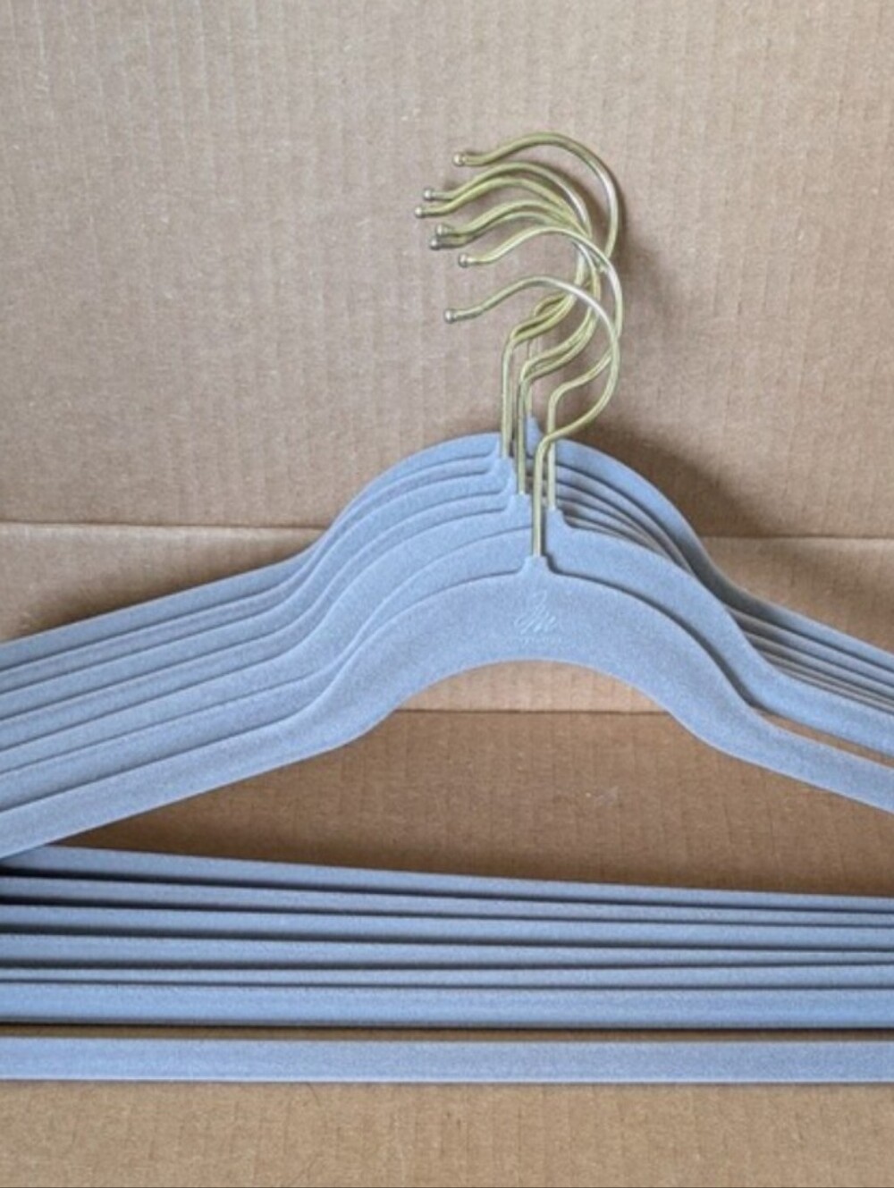 Joy Mangano Gray Velvet Non Slip Hangers with Gold Hooks Bundle 7